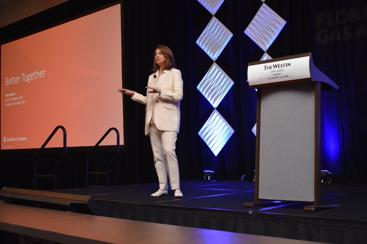 KimGreeneCEO's tweet photo. Today, I had the honor of serving as the keynote speaker for the @FLNaturalGas Association’s Symposium and Expo. My remarks focused on how we are ‘Better Together’ in our goal to fuel the state of #Florida and our nation with clean, safe, reliable and affordable natural gas. https://t.co/ofI3wlnpRG