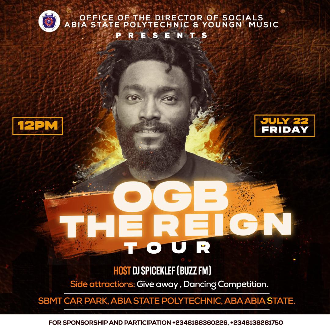 OnnyxOnuoha's tweet photo. OGB... #TheReign Tour kick off from #Aba on 22-7-22. Let make it a date..
@ogb_youngn #AbiaExport #NwaAba #082 https://t.co/h4yY1n3HGV