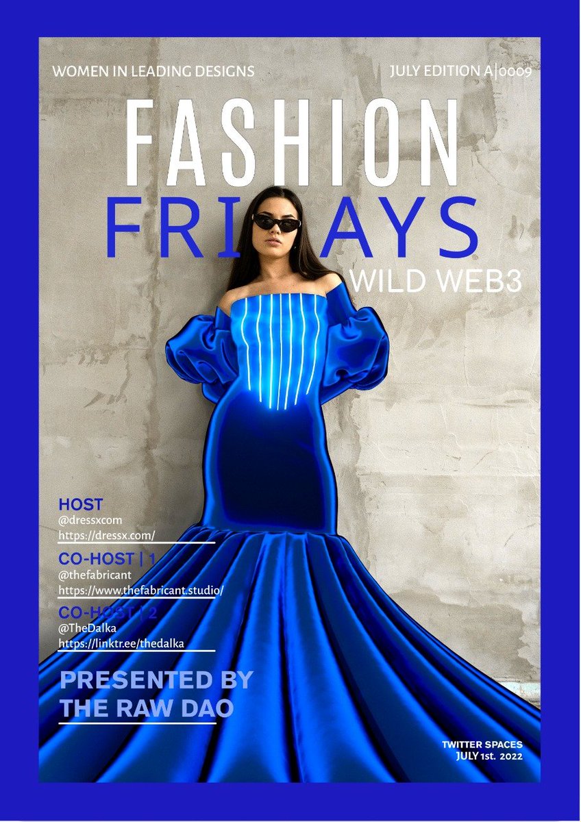 We celebrate all the women who amaze us with their incredible designs and ideas💎
 
#FashionFridays  #9 WILD edition; Women In Leading Designs🔥

<a href="/dressxcom/">DRESSX</a> <a href="/thefabricant/">The Fabricant</a> <a href="/TheDalka/">The Dalka</a>

👇
x.com/i/spaces/1mrGm…

 #womeninweb3 #womenpower #NFTCommuntiy #digitalfashion #fashiontech