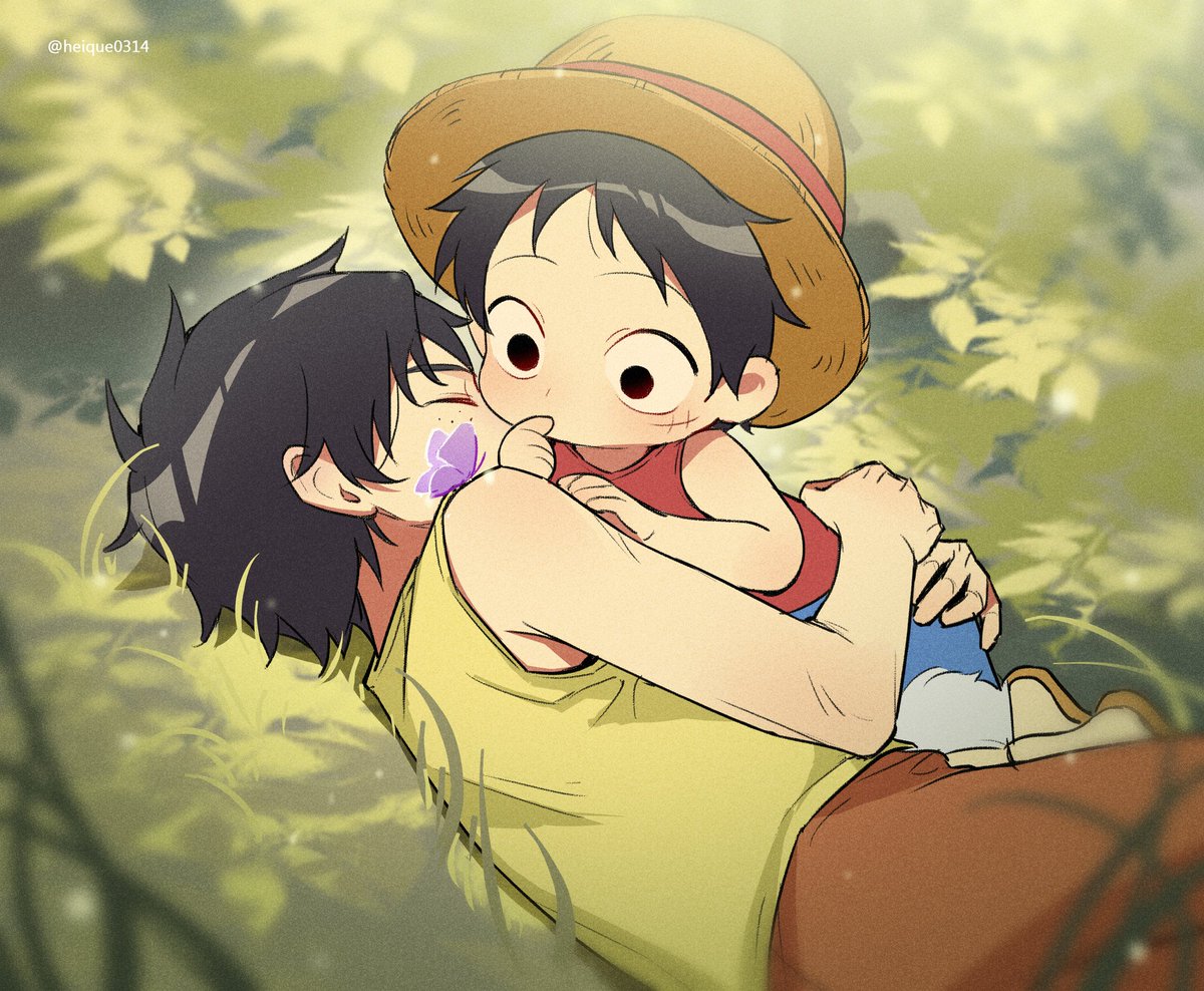 monkey d. luffy 2boys multiple boys black hair hat male focus scar aged down  illustration images