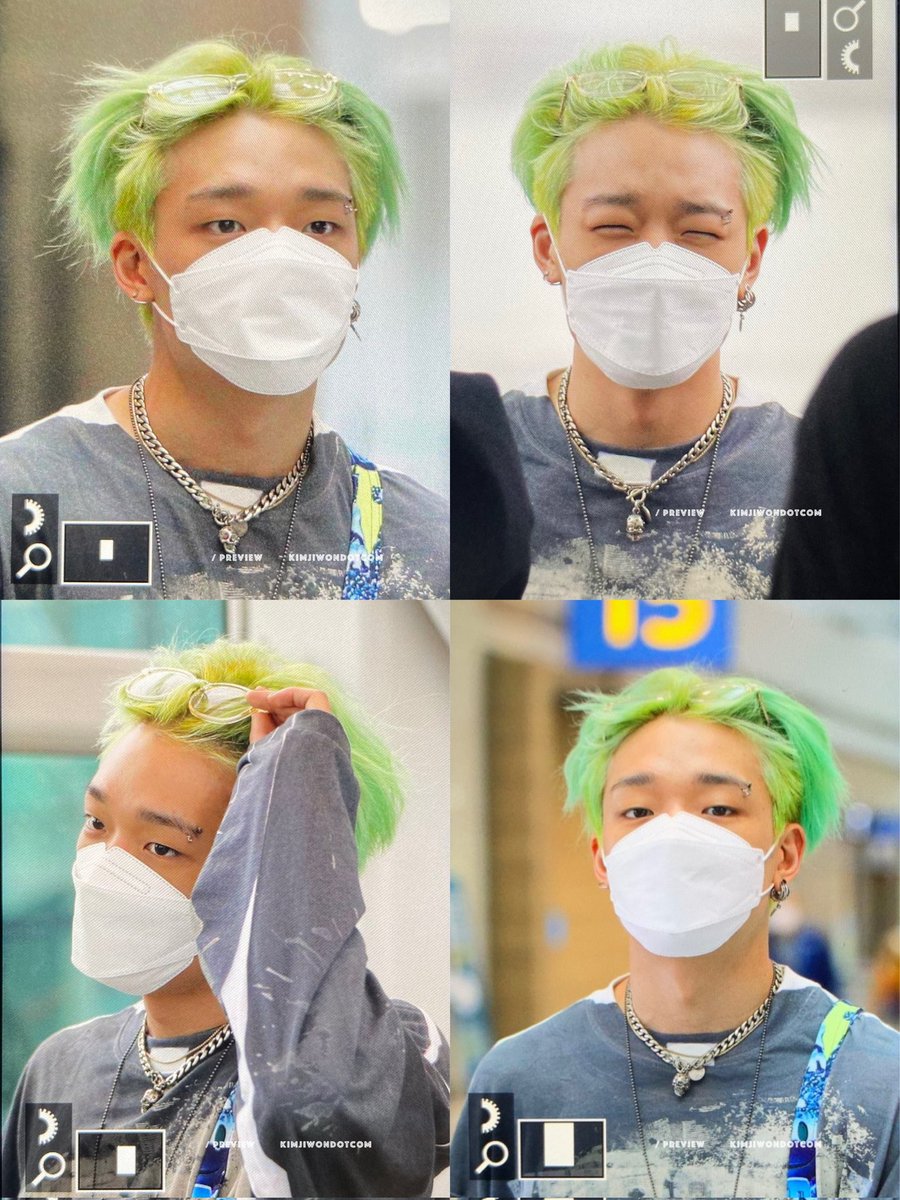 green haired bobby with his surfboard eyebrow piercing and skull necklace 💀🏄‍♂️💚