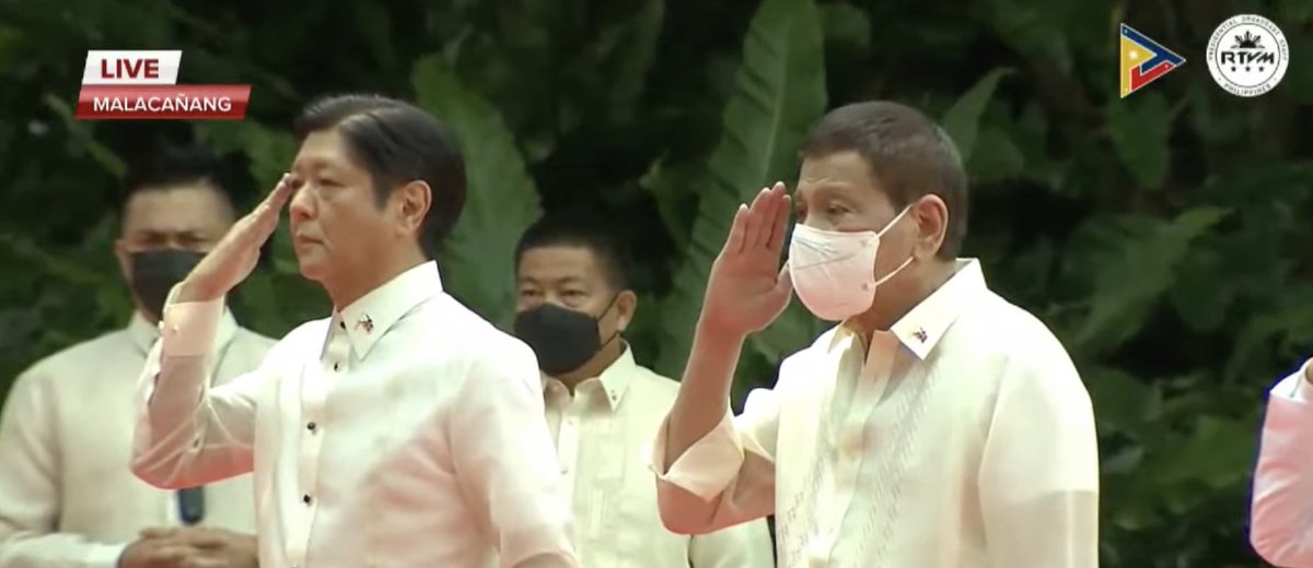 TomasinoWeb's tweet photo. Departure honors are given to Duterte outside the palace as he formally steps down as the country's 16th president.
Marcos Jr. is now set to go to the National Museum of Fine Arts, where his formal inauguration will take place. | @alejandrinopao
#TWeVote https://t.co/skKjTWYQ5O