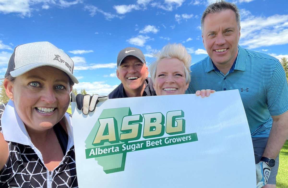 AFSC_AB's tweet photo. The bad news is it's windy on the golf course today. The good news is we can blame the AFSC team's score on the wind! It's a great time at the @asbg Sugar Classic golf tournament in Picture Butte! Bobbie-Jo, Steve, Deanna & Darryl are happy to be here today! #AFSCcommunity https://t.co/e2lAVEJ8dW