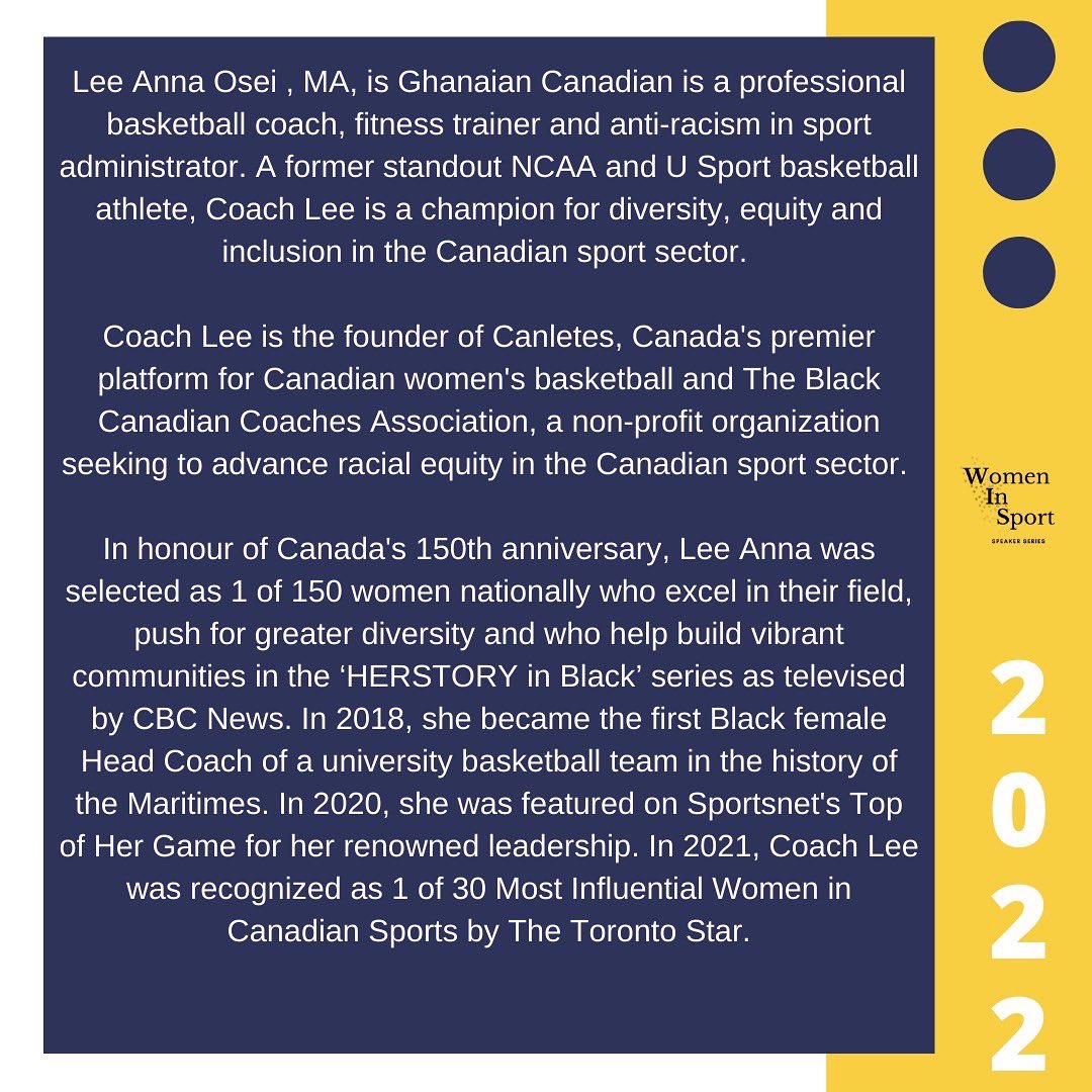Speaker Announcement:
✨ Lee Anna Osei , MA✨
Anti-Racism in the Canadian Sports Industry
Register to join WIS 2022 on July 16/17th
events.zoom.us/e/view/vQ2hk-Y…