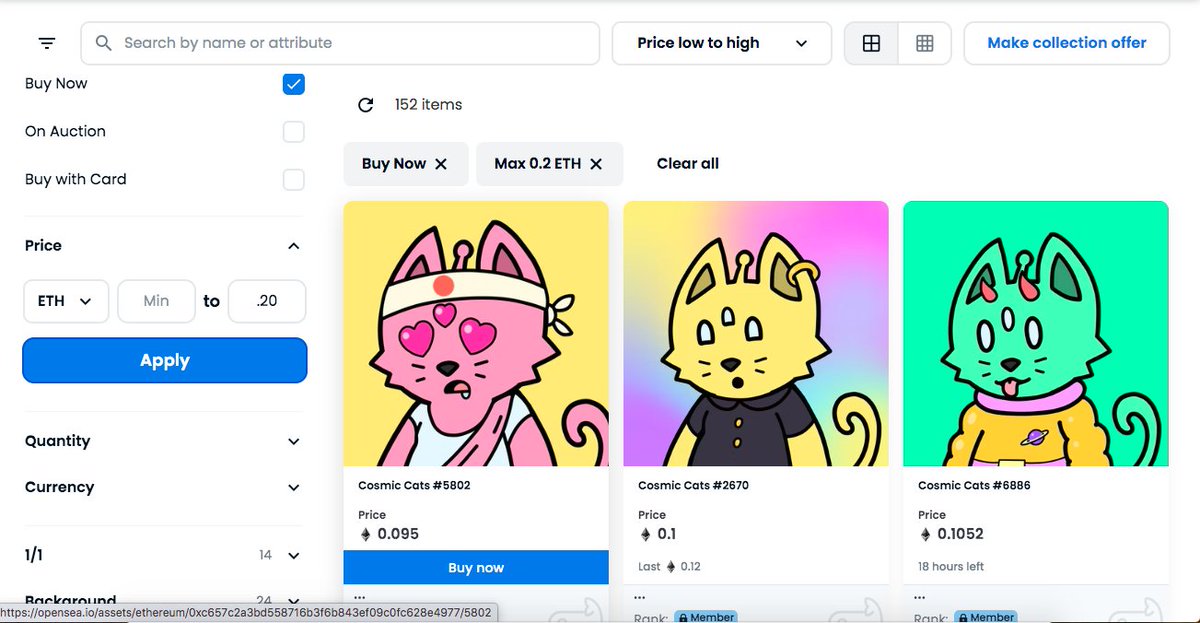 LowkyNft's tweet photo. @CosmicCats_ 
-.1 Floor (cheap asf)
-328 listed (less than 4% of all cats)
-152 listed to get to .2Eth floor
-185 listed from .2Eth to 3Eth floor
@Cosmicverse_  incoming in 17 days!
-3 Cats = Free planet
-2 Cats = Free mutation without burning
Check them out.. you wont regret! https://t.co/idA6Q4cSs9