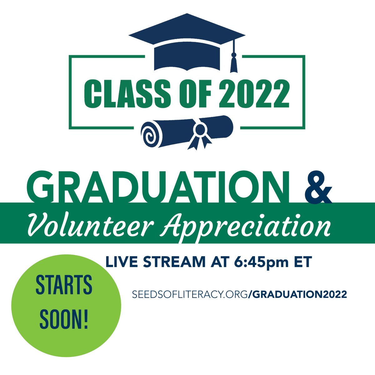 seedsofliteracy's tweet photo. ⏳In just 15 minutes, our in-person graduation ceremony will stream live all over the world! Join us at 6:45pm ET https://t.co/bNQ7vqngKO

 #GEDGraduates 🎓 https://t.co/qGioiXhdd9