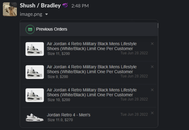 shoeplexus's tweet photo. Ordered everything off the menu today.
โ
Onyx Foam Runners
โ
Men's Military Jordan 4's
โ
250+ Pairs of GS Military 4's, 150 of them cooked by our #RandomSKUACO!
Cooking these restocks thanks to our restock team's ping. Always watching out for our member's backs. ๐ https://t.co/G5ClJQVmMg