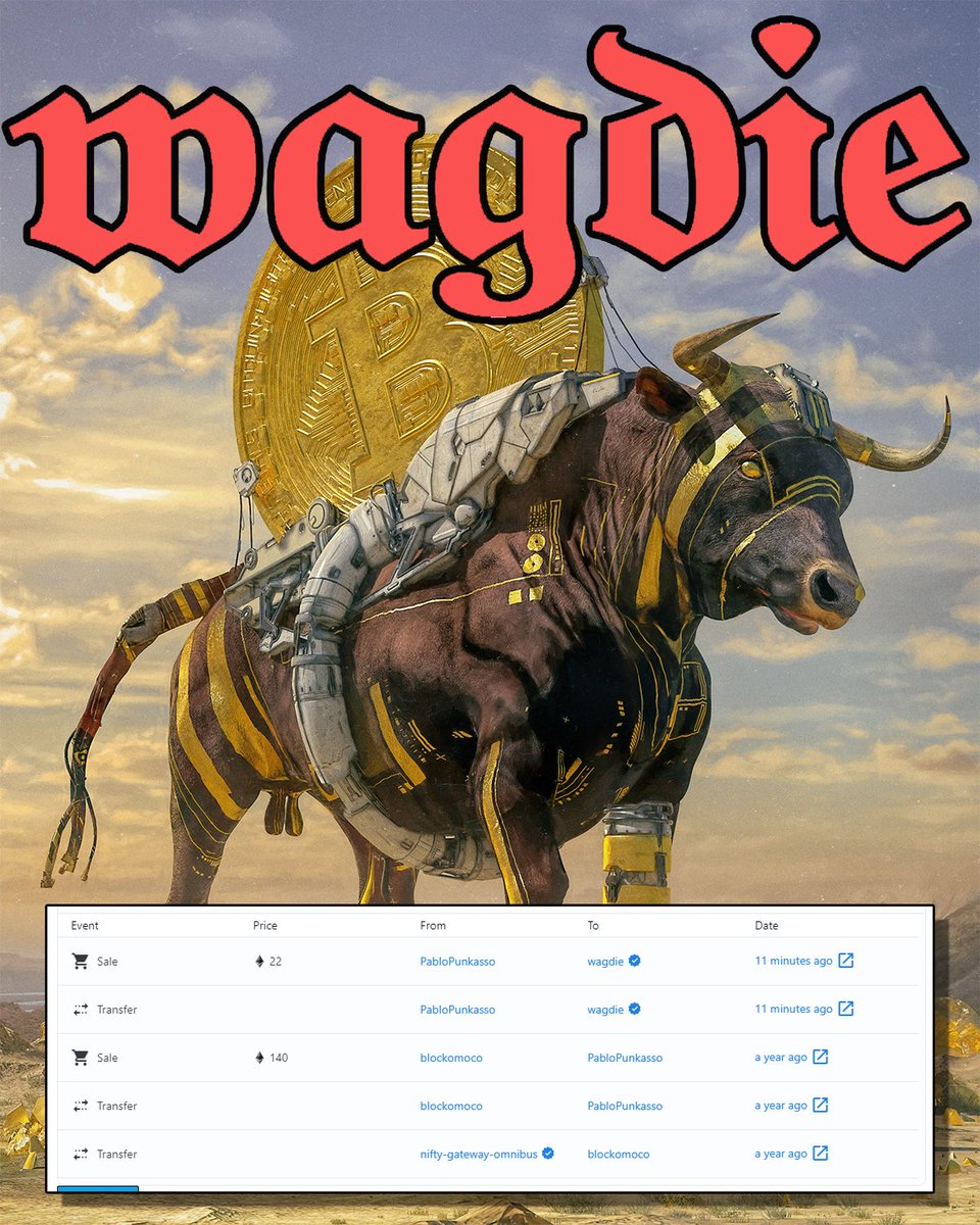 KingOfFling's tweet photo. The bull is dead.
The Artist was always a false prophet.

𝔚𝔢 𝔞𝔯𝔢 𝔄𝔩𝔩 𝔊𝔬𝔦𝔫𝔤 𝔱𝔬 𝔇𝔦𝔢

🔥🔥 @wagdie_eth @beeple 🔥🔥 https://t.co/49SnjoyRqk