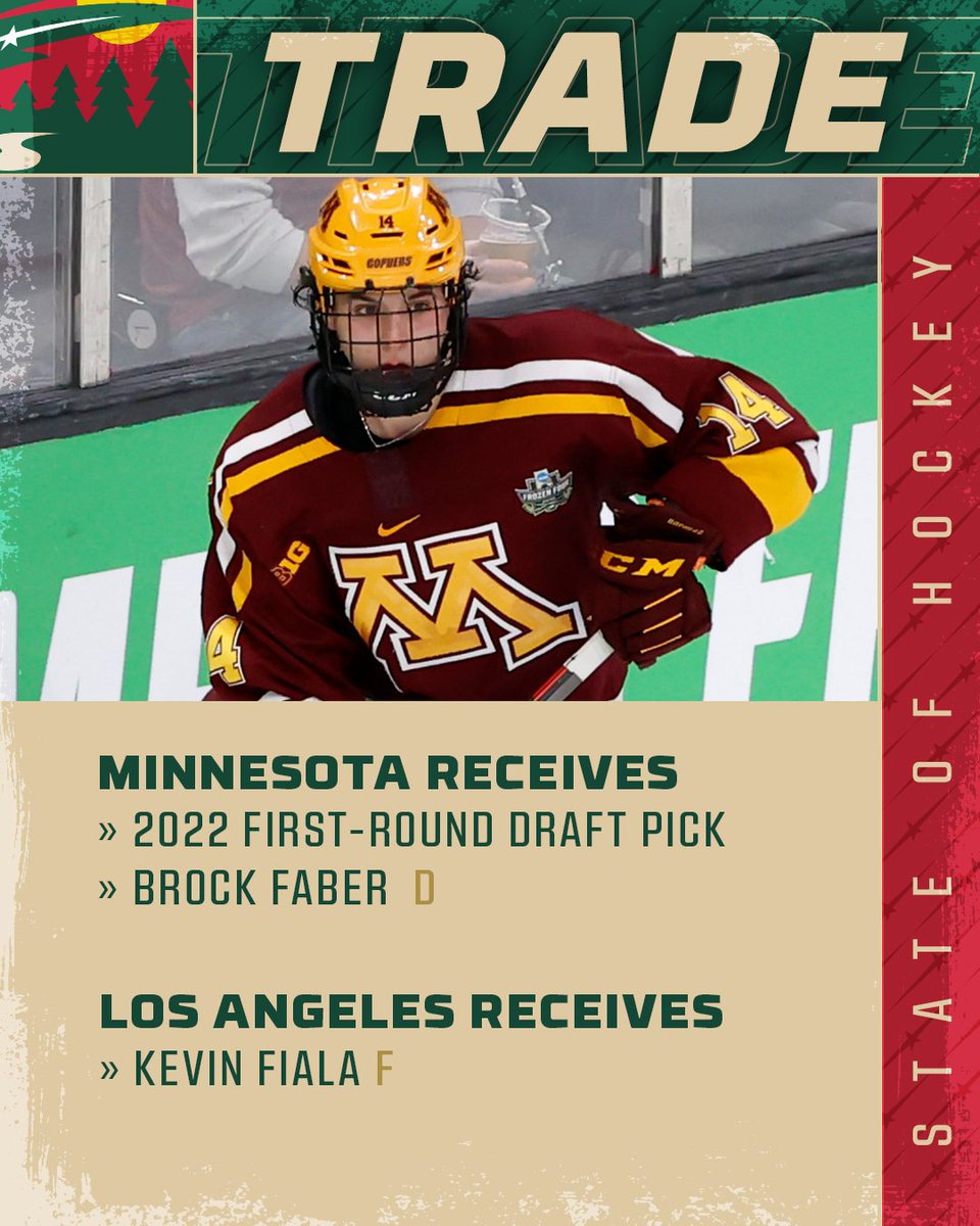 Wild_VAVEL's tweet photo. Los @mnwild adquieren la 1°Ronda #NHLDraft (selección 19) y los derechos del defensa @Brockfaber14 desde @LAKings_VAVEL a cambio del delantero Kevin Fiala 
#NHLesp #mnwild  #NHL https://t.co/w0O2sUduNq