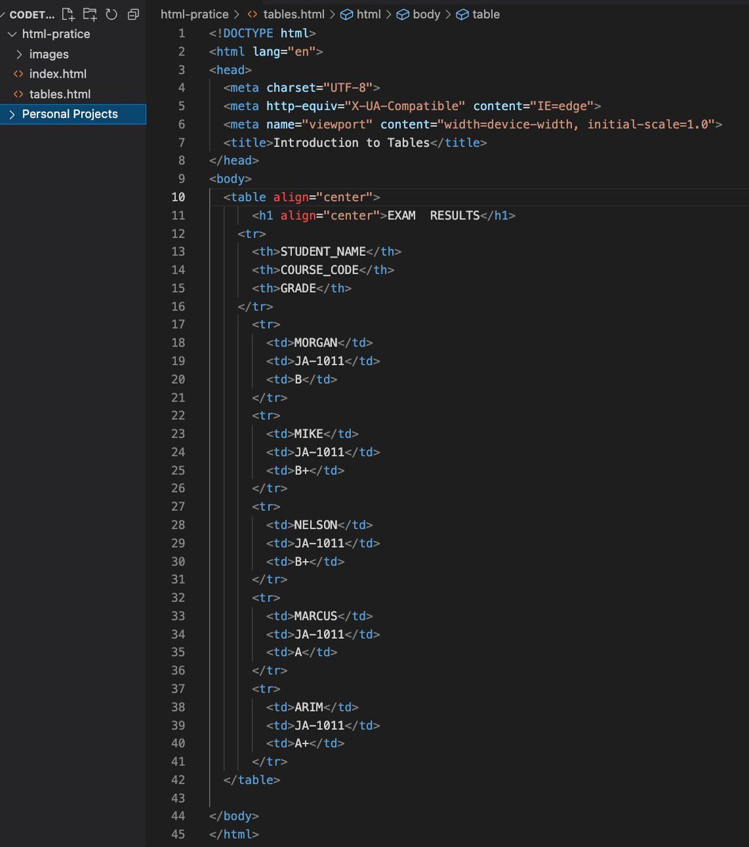 CBA_Techgh's tweet image. Day 03:
 Played around with the table element in HTML and this is the outcome.#codetrain #codetrainchallenge #100DaysOfCode