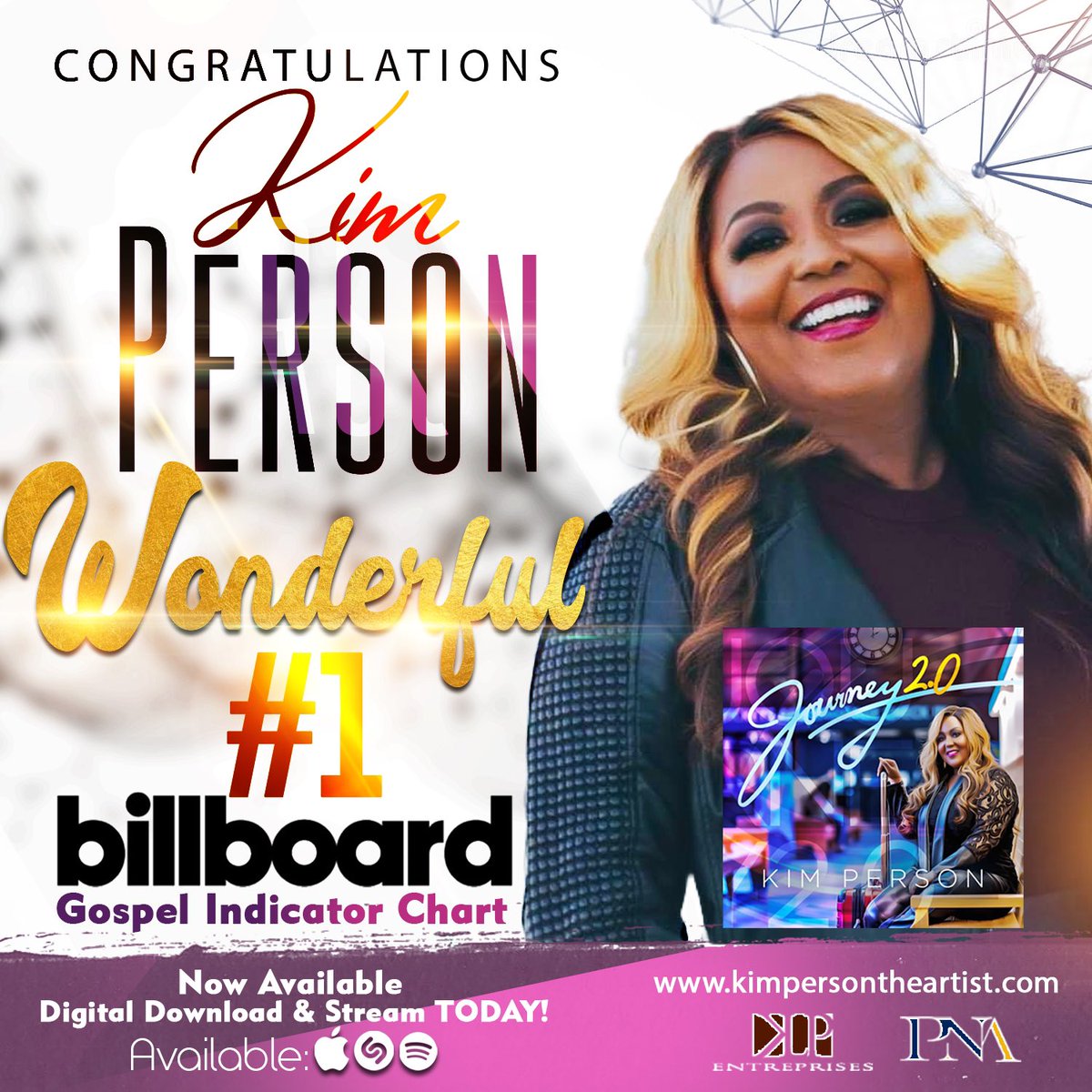 3x Stellar Award Nominee Kim Person Scores #1 on Billboard Gospel Charts singing a rendition of her late grandmother song “Wonderful”!! Extraordinary things happen when you believe! Thanks Radio for your love and Patrick Noble Allen for your hard work!