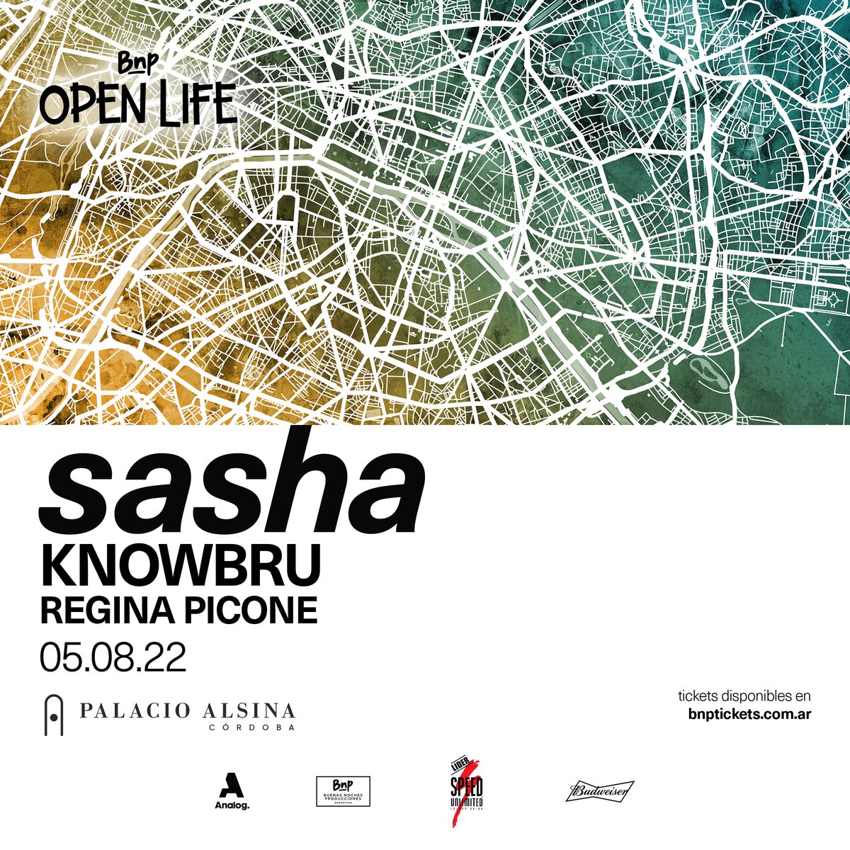 BuenasNochesPro's tweet photo. 5 AGOSTO 2022
OPEN LIFE Club
en Palacio Alsina Córdoba
@speedunlimited_
SASHA @sashaofficial
KNOWBRU
REGINA PICONE @regipicone
EARLY BIRD TICKETS & SPEED PACKS ya disponibles en https://t.co/3UY3iD0Drj
Reservá tu Mesa o Box.
#Sasha #Knowbru #SuyaiMusic #OpenLife #OpenLifeClub https://t.co/TkP1OEVD9W