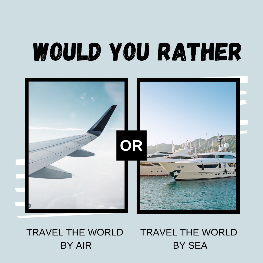 Would you rather; travel the world by air or travel the world by sea? 

#travelpreference #travelbyair #travelbysea #travelwithericabuie #thetravelboutiqueboss #thetravelboutique