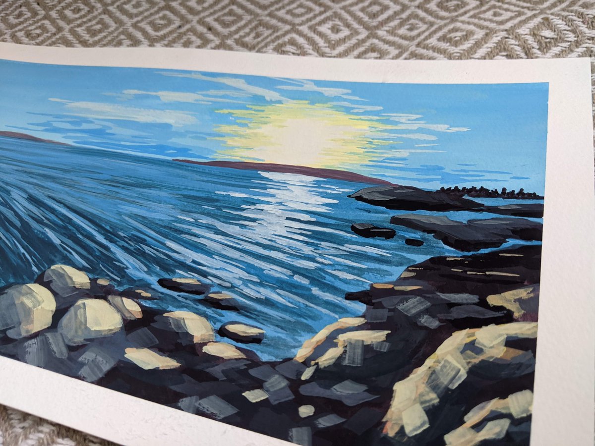 handrajart's tweet photo. Repainted this MacAulay Point (Fleming Beach) scene for a client! #flemingbeach #macaulaypoint #victoria #gouache #art #painting https://t.co/WERwg83Vym