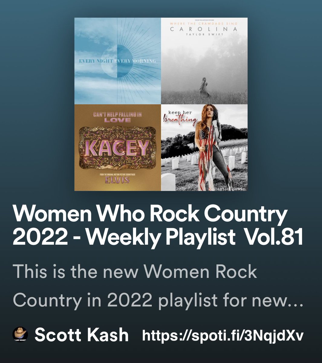 Here’s the new #WomenWhoRockCountry 2022 playlist for the new releases by
<a href="/RhondaVincent13/">Rhonda Vincent</a>
<a href="/ClareDunnMusic/">Clare Dunn</a>
@StephanieGMusic
<a href="/rachellayne17/">Rachel Layne</a>
<a href="/AshleyKutcher/">Ashley Kutcher</a>
<a href="/sarasyms/">sara syms</a>
<a href="/AngelaParchetta/">Angela Parchetta</a>
+MORE

#Spotify
 spoti.fi/3NqjdXv

#NewMusicRelease #CountryMusic2022