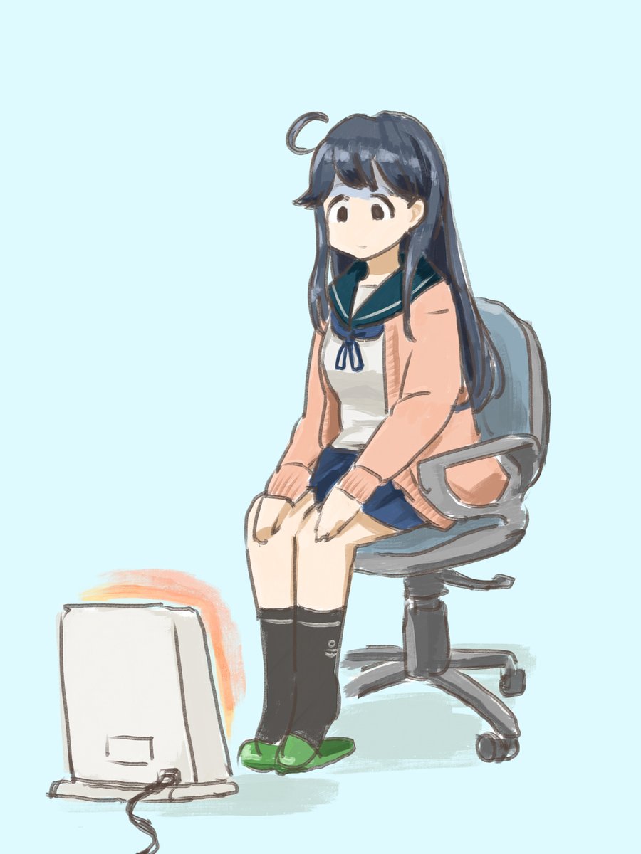 ushio (kancolle) 1girl solo sitting school uniform serafuku long hair ahoge  illustration images