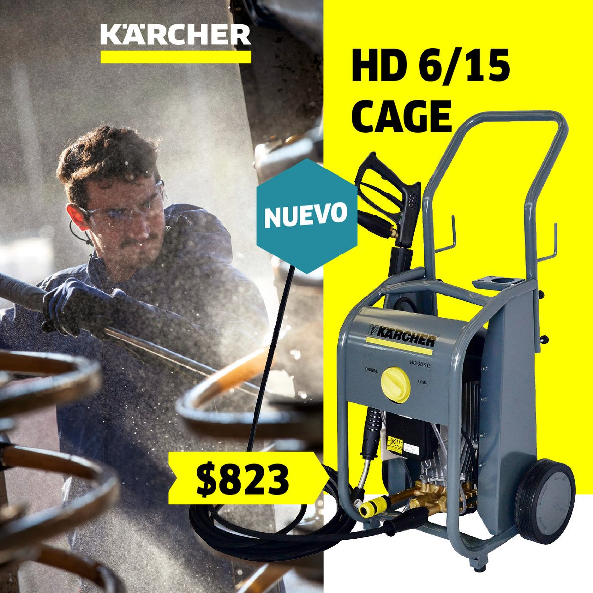 KarcherEcuador's tweet photo. 2200 PSI pueden aumentar a 3300 psi de presión. La HD 6/15 Cage incluye una boquilla que logra aumentar la presión en caso de ser necesario. Llévala por tan sólo $823 https://t.co/1FFG0URutu
