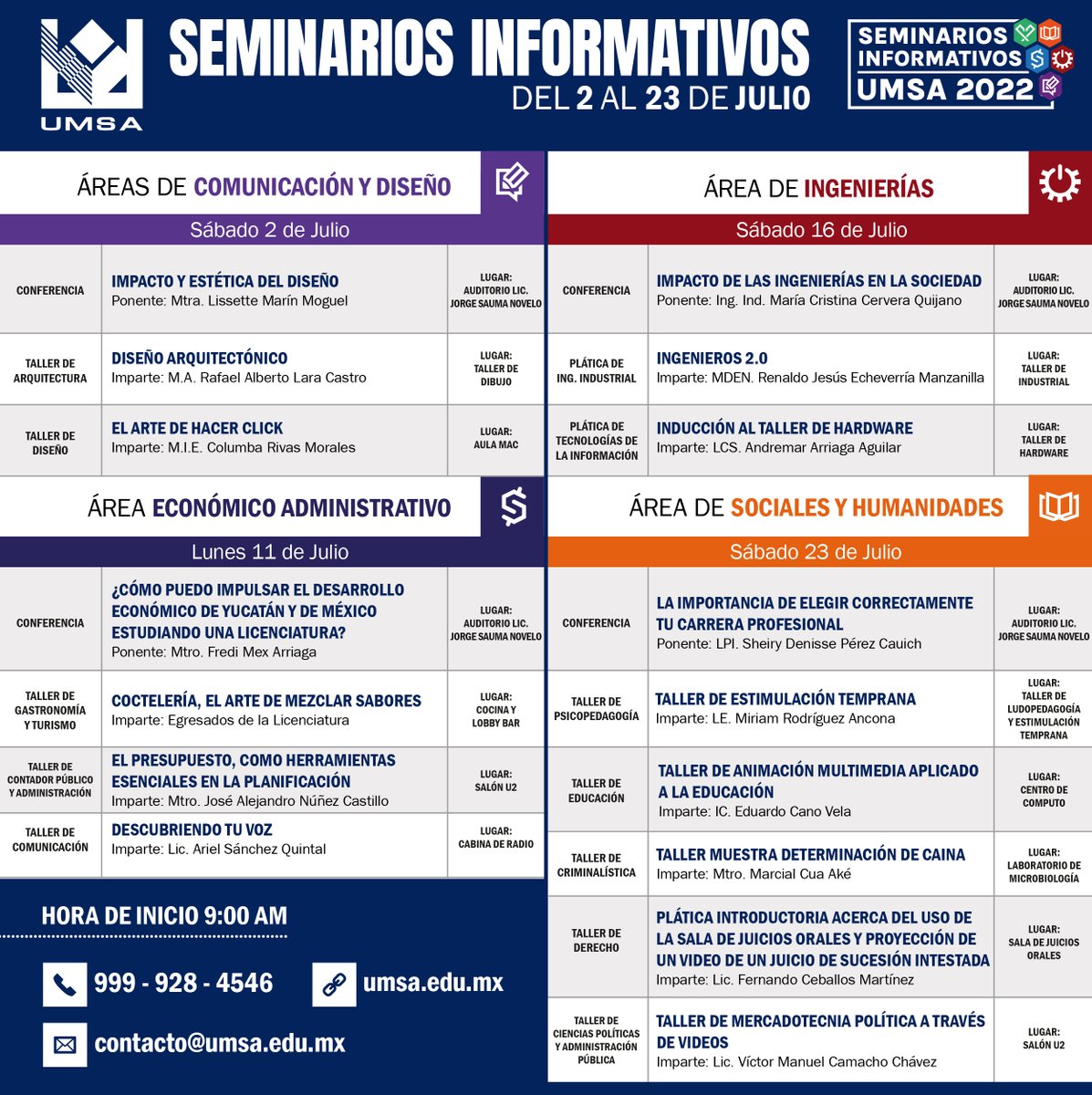UMSA_MERIDA's tweet photo. Seminarios Informativos UMSA 2022. Del 2 al 23 de Julio. 
¡Habrán pláticas, conferencias y talleres para cada área de especialidad! 
🔗 Da clic a la siguiente encuesta y registra tu asistencia: https://t.co/rIS79x7RL0 https://t.co/ip0MWorGdL