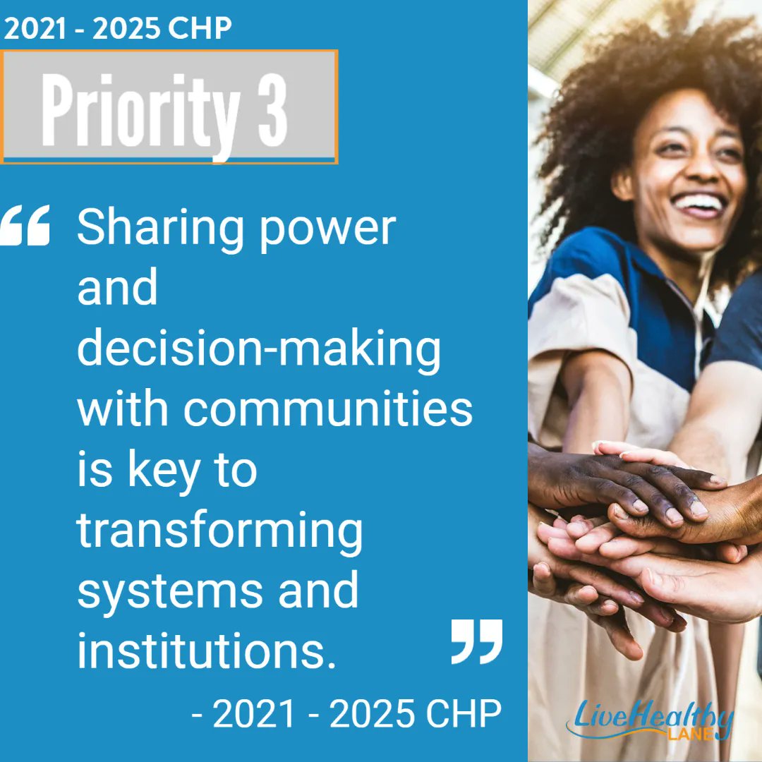 LiveHealthyLane's tweet photo. Priority 3 of the 2021-2025 CHP is to “address current historical injustices that produce disparities”. One important way to do so is making sure that community voice is centered in decision-making, such as in LHL’s Rural Outreach Project and UWLC’s Racial Justice Fund. https://t.co/i03bqTqBpd