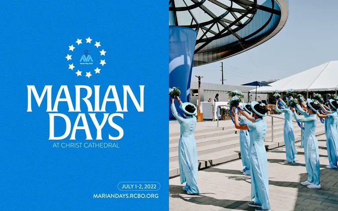 <a href="/OCObispo/">OCObispo</a>
Jornadas Marianas en la Catedral de Cristo 🙌
Celebración  1 y 2 de julio. El tema es "Con María, dando gracias a Dios", incluye misas, procesiones, talleres, adoración, baile, comida y música.

mariandays.rcbo.org
13280 Chapman Ave., Garden Grove, CA 92840