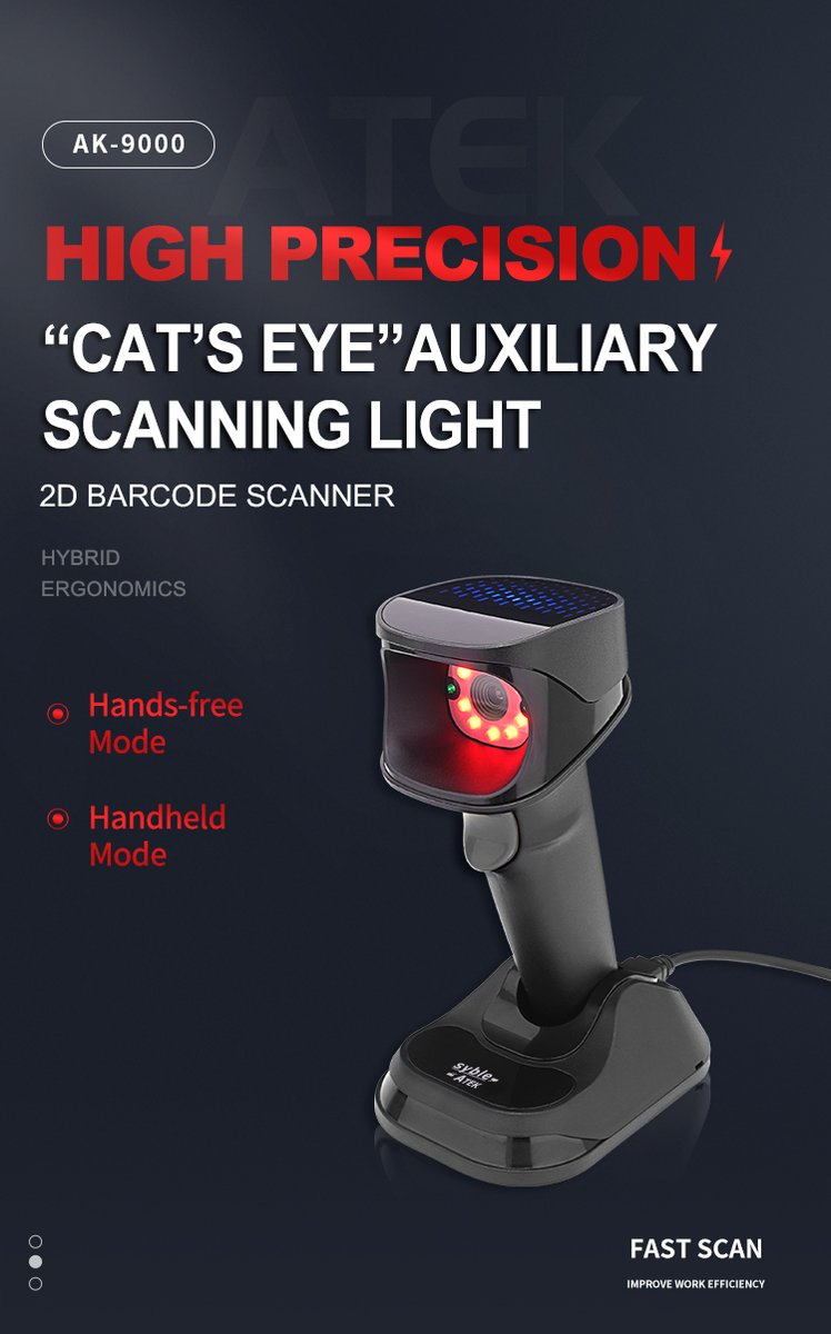 New product Syble AK9000 High Precision wired 2D barcode scanner support Hands-free mode and handheld mode