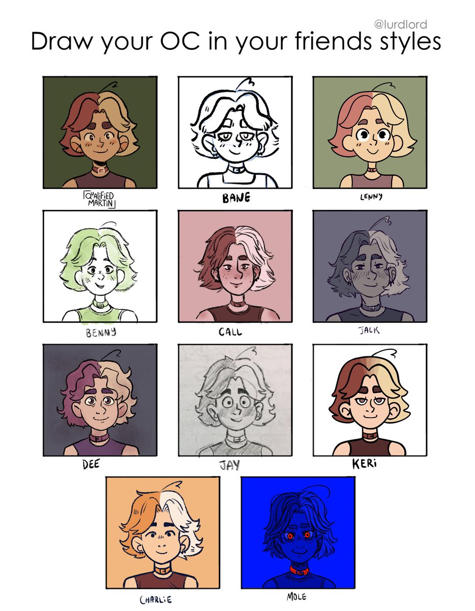 QualifiedMartin's tweet photo. Flexin my art muscles by trying out a TON of different styles with Miss Maisy 💪 these are in no way perfect stylistic matches (lol) but it was very fun to do anyways!!!! https://t.co/9Agx2ZZM28