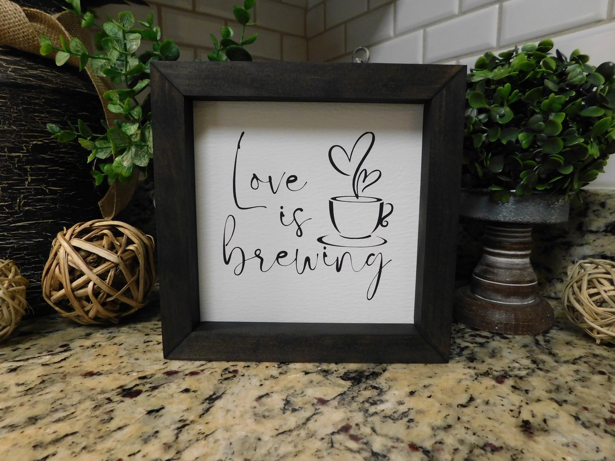 Love is brewing. ❤️
.
.
.
.

#farmhouseinspired #farmhouseinspireddecor #farmhousesign #rusticfarmhouse #rustichomedecor #rusticsigns #coffeehumor #funnycoffeesign #coffeebar #coffeebarsign #coffeebarhumor #loveisbrewing #handpaintedsigns #woodsigns