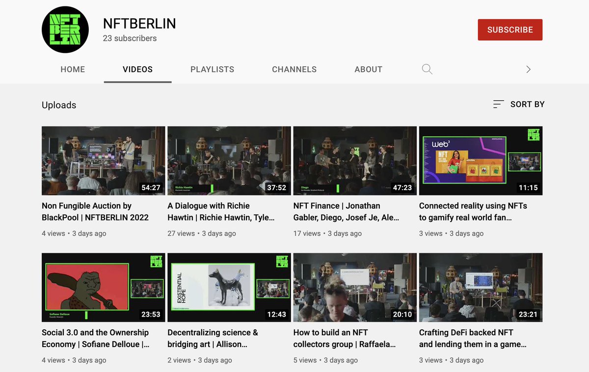 The recording of the talks at NFTBERLIN is ready 💥.
Thanks again to all speakers for sharing the great insights and experiences with our community. 

Check them out here!
youtube.com/channel/UCgYXP…