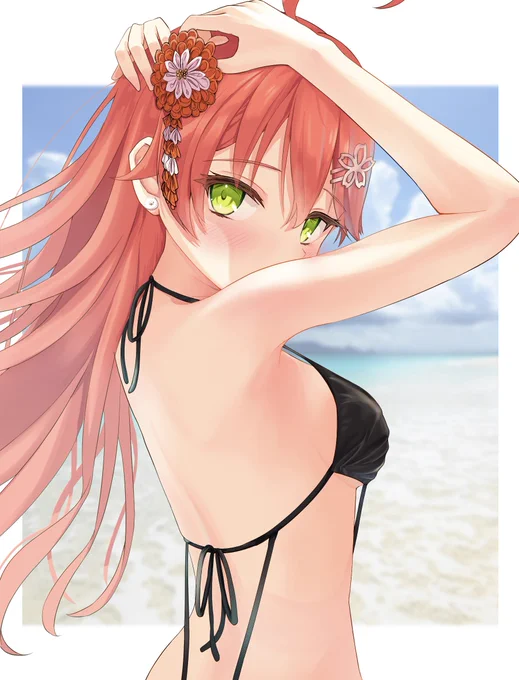今日も暑いですね。
みこちの水着姿再掲させていただきます🌸
#miko_Art 
