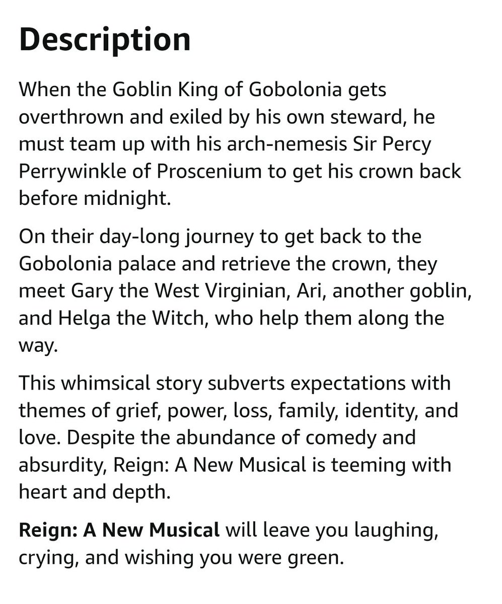 jrparks321's tweet photo. Here's a description of Reign: A New Musical. Published today! Purchase a paperback copy and help support musical comedy! Reign: A New Musical https://t.co/DKqGISLWz3 https://t.co/zFGEOFkdaR