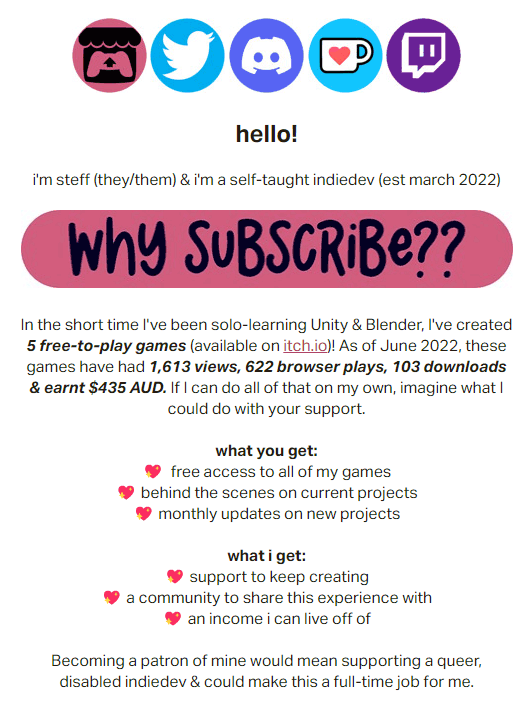 bakedbreado's tweet photo. I've updated my Patreon so you can get a bit more info on what I'm about! It would mean so much to me if you could sub or even just share this around. It's currently my only source of income! Thank u!

https://t.co/12XFtIA9LU

#gamedev #indiedev #queerdev #pride #itchio #patreon https://t.co/EOOwzS3Jmo