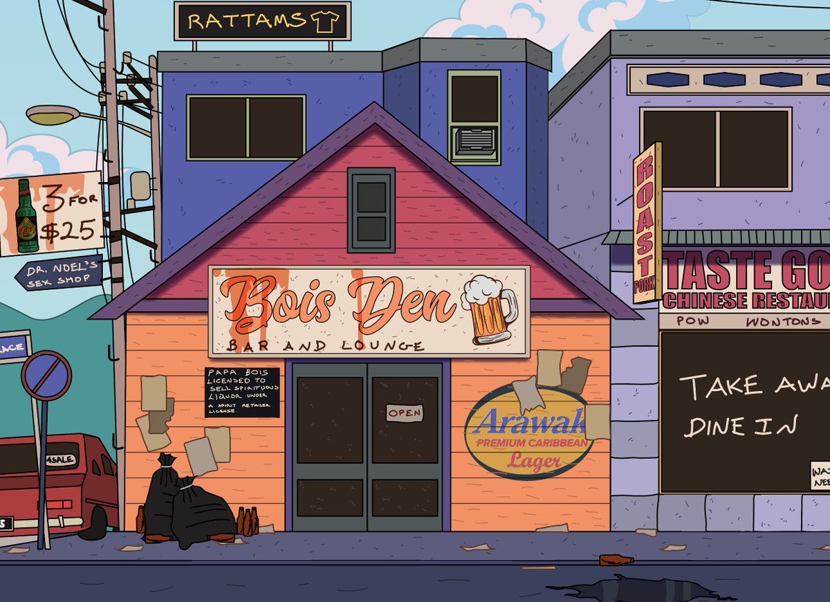 PBandthe's tweet photo. The "Bois Den", Papa Bois bar.
#pbandthebuck #animation #rumshop #barandlounge #trinidad #papabois #buck #folklore #backgroundart https://t.co/3XzRNcvphB