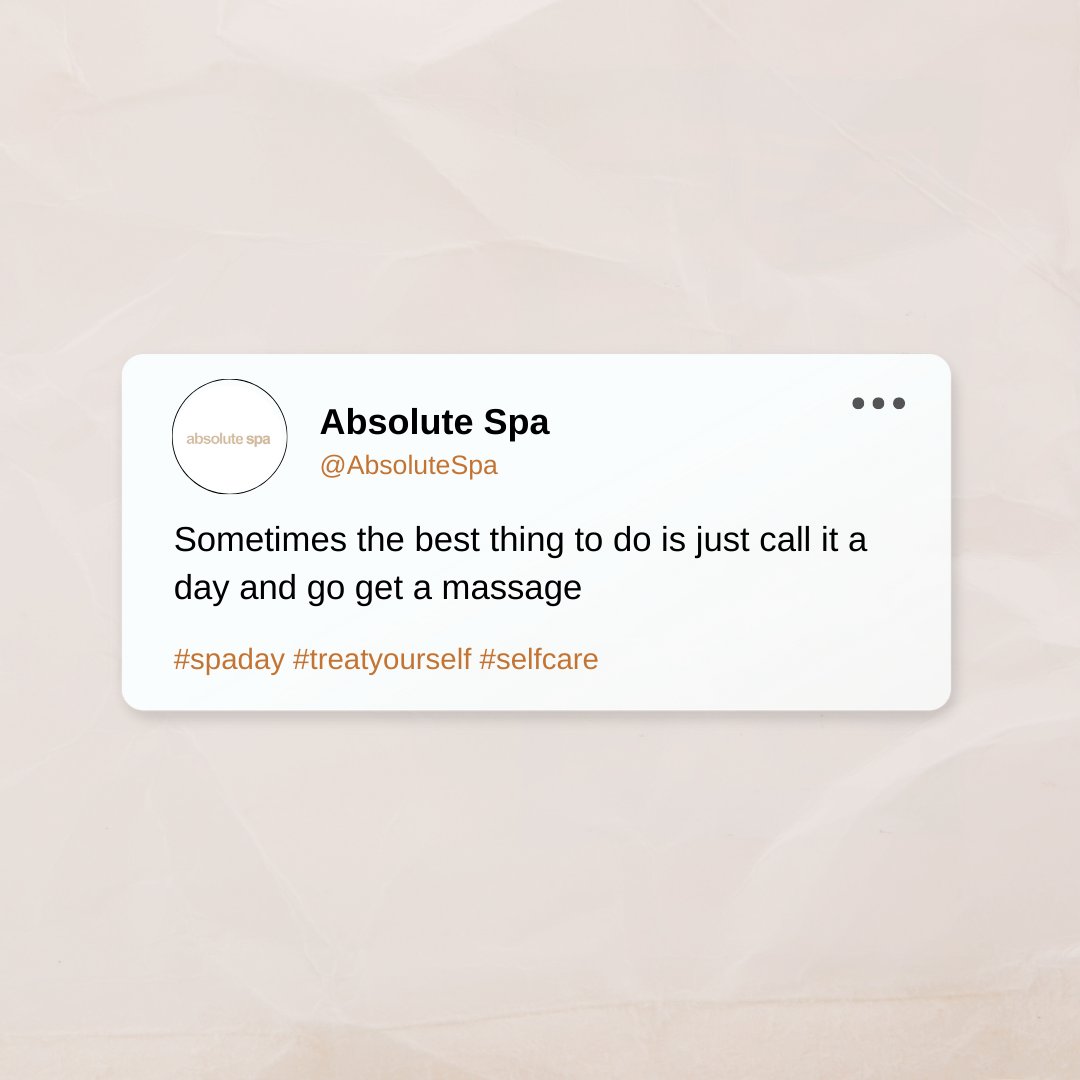AbsoluteSpa's tweet image. Mid-week vibes, am I right? Now go book yourself in for an Absolute Signature Massage... you know you want to ;)

#absolutespa #midweekvibes #humpdayvibes #massageday #treatyourself #youdeserveit #vancouverbc #richmondbc
