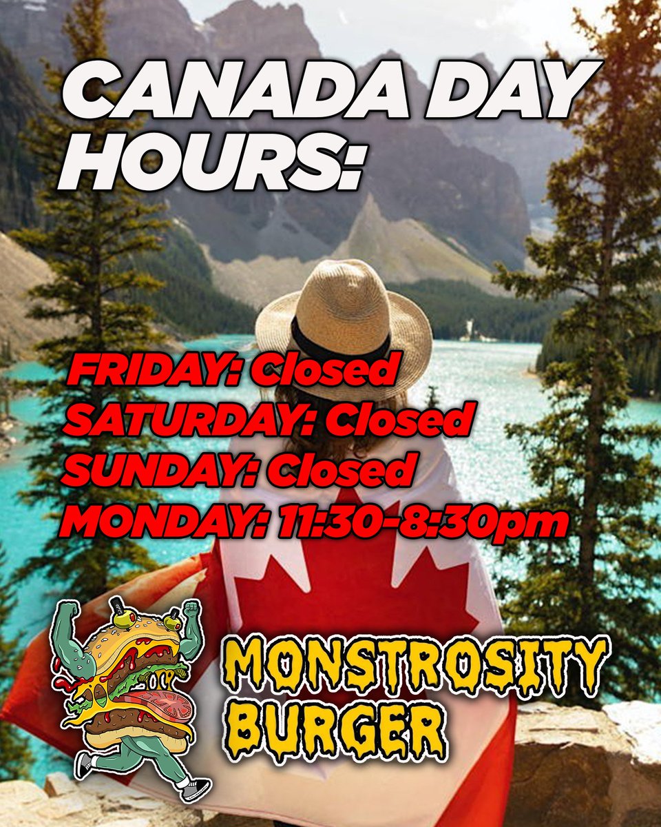 MonstrosityBurg's tweet photo. If you'd like to satisfy your craving for a Monstrosity Burger, better get in here Thursday because we're taking this weekend off! :)

Enjoy your Canada Day Long Weekend, Everyone! Cheers!
.
.
.
.
.
#winnipeg #burger #wpgnow #burgerporn #manitoba #cheeseburger #hamburger #burgers https://t.co/A84eNzc8BJ