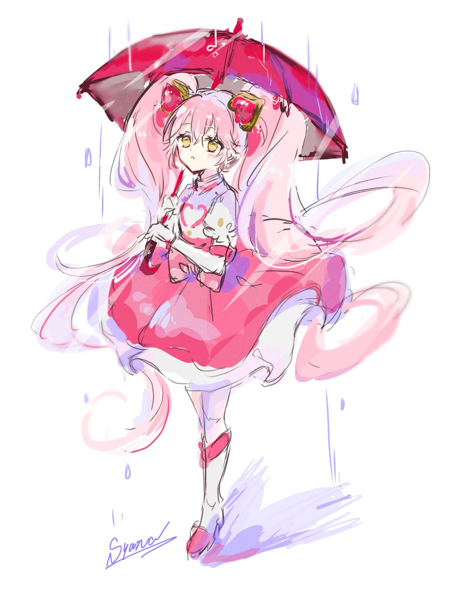 1girl solo umbrella pink hair twintails long hair hair ornament  illustration images
