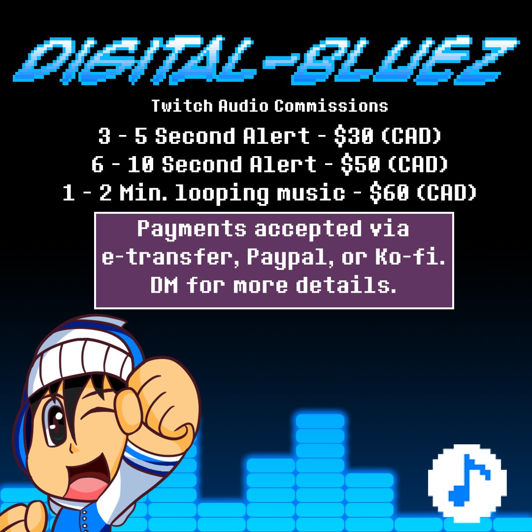 Digital_Bluez's tweet photo. A reminder that I'm available for work, for your audio & emote needs, as well as art that you may just want for yourself! Feel free to reach out to me via DMs!
#VtuberTweeterBoost #VtubersEN https://t.co/qISczExCX0