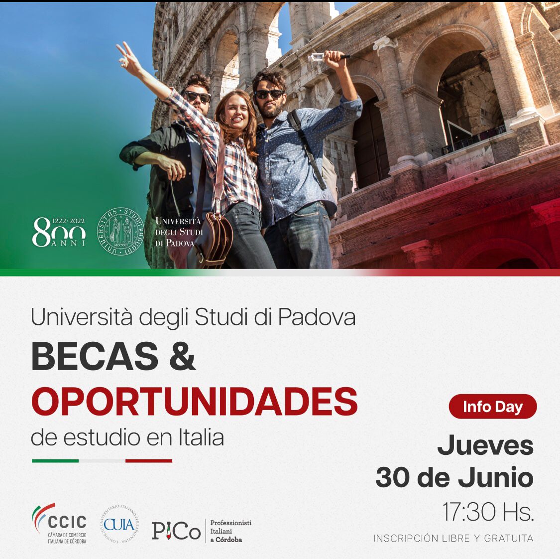 Camitcor's tweet photo. ✅ Hoy 🗓 30 ⏰ 17:30 hs junto a @UniPadova, #CUIA y #PICO te esperamos en la Conferencia Online.
✅ Streaming por 🖥 FAN PAGE https://t.co/DYfT3PoGU6
✅ "Becas y Oportunidades de estudio en Italia"
✅ Inscripción: https://t.co/xbnHwjEiQZ
#Conferencia #Online #Becas https://t.co/y9l9EfNszj
