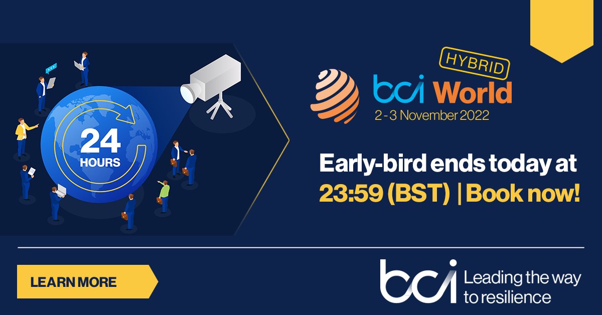 BCIIndia_'s tweet photo. 📢 Today is the day! You have until tonight, at 23:59 (BST), to book your BCI World Hybrid ticket at the LOWEST PRICE! BCI Members also get an extra #discount! Follow the link to register: https://t.co/0CMXo9decv 

#BCIWorldHybrid2022 #hybridconference https://t.co/5BKTGzVWqK