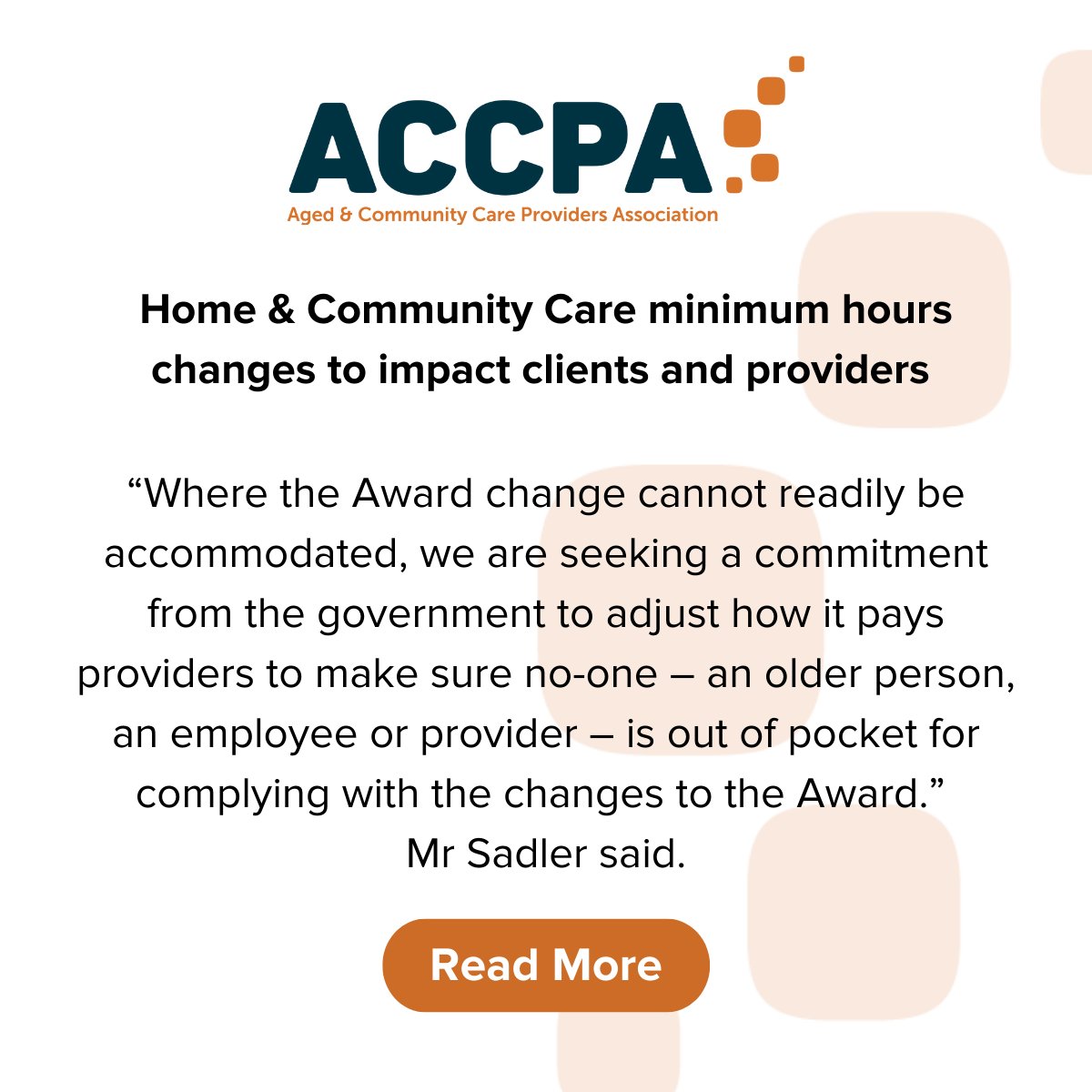 Older Australians who receive support through home and community care and providers are likely to be affected by changes to working arrangements which come into effect on 1 July 2022. #agedcare
Read More &gt; bit.ly/3OMBVtg