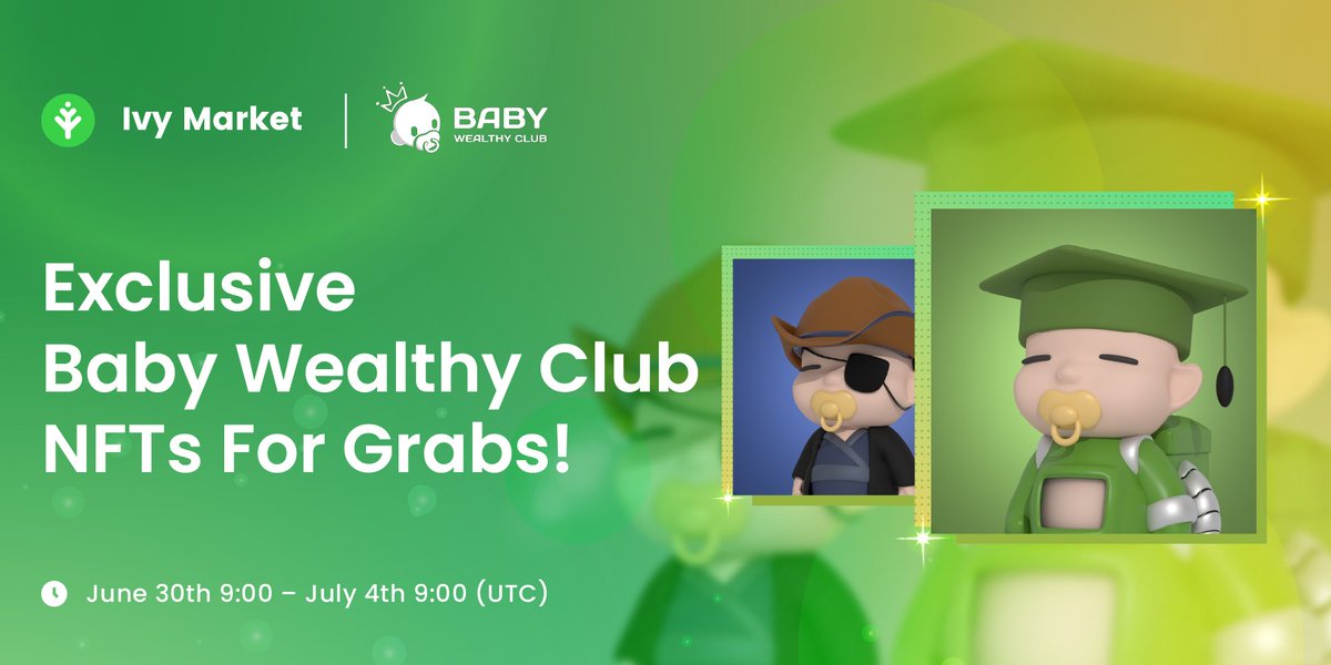 IvyMakerEN's tweet photo. 🔥 #IvyMarket X @BabyWealthyClub #Giveaway🔥

👼 Prize: the #cutest &amp; #coolest #BabyWealthyClub #NFTs x 2 
✅Tasks: Follow @IvyMarket &amp; @BabyWealthyClub, join discord &amp; tag 3 friends!
📅 June 30th – July 4th 9:00 (UTC)

Go BABIES go 👇
https://t.co/uuLrzvCgh5 https://t.co/xurcXkbsna