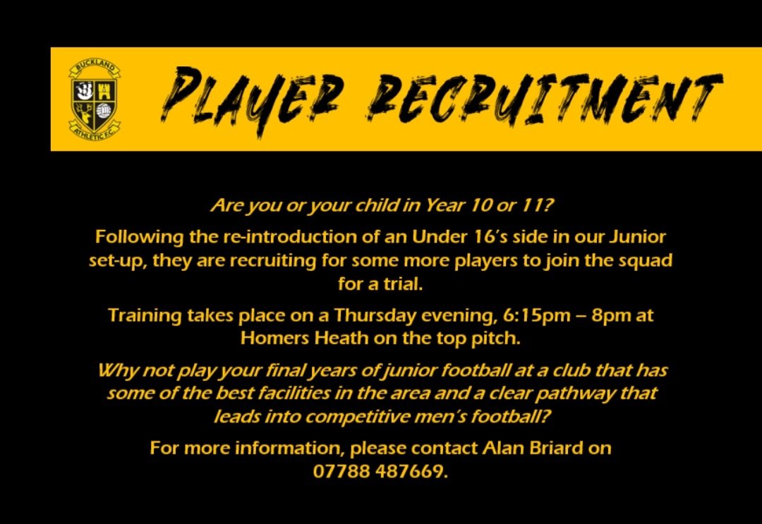 OfficalBAFC's tweet photo. ⚽️ | Under 16's Player Recruitment

We're going to keep you waiting for our senior summer signing #4 for a few days...

...however, could you be a part of the #FutureBucks? 🦌🟡⚫️

Our Under 16's are recruiting ahead of the 2022/23 season.

⬇️ More information below. https://t.co/Ho5FoxiadB