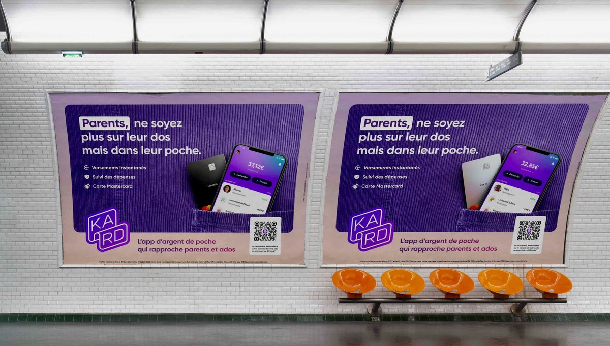 abounjou's tweet photo. @Kard_App, c'est l'app d'argent de poche qui rapproche parents et ados.

On est aujourd'hui hyper fiers de dévoiler notre nouvelle signature à travers notre première campagne de marque, diffusée dès ce matin dans le métro parisien. https://t.co/yA1eK6hxY7