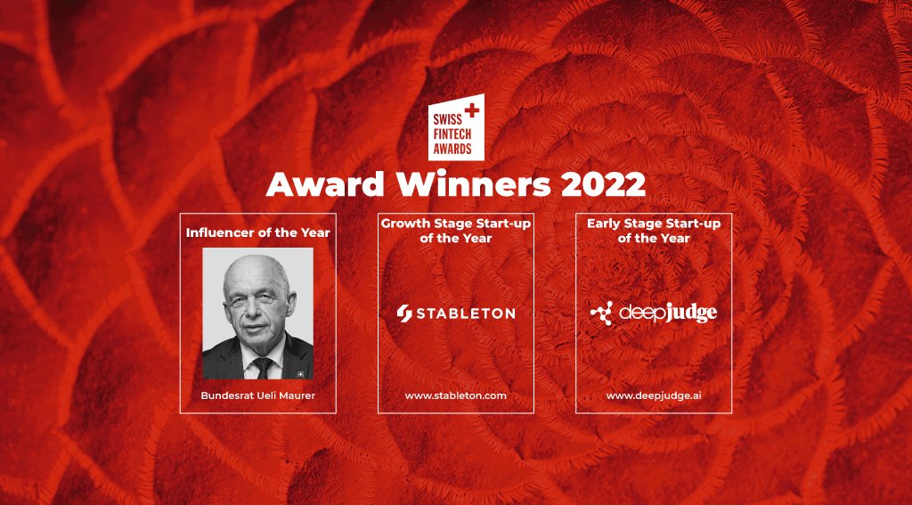 Fintech Switzerland (@fintechch) on Twitter photo Here Are the Winners of the Swiss Fintech Awards 2022 fintechnews.ch/fintech/ueli-m… <a href="/StabletonAG/">Stableton Financial AG</a> <a href="/DeepJudgeAI/">DeepJudge</a> <a href="/FinTechAward/">Swiss FinTech Awards</a> @FuWForum #fintech #SwissFintechAwards #finance #events Here Are the Winners of the Swiss Fintech Awards 2022 fintechnews.ch/fintech/ueli-m… <a href="/StabletonAG/">Stableton Financial AG</a> <a href="/DeepJudgeAI/">DeepJudge</a> <a href="/FinTechAward/">Swiss FinTech Awards</a> @FuWForum #fintech #SwissFintechAwards #finance #events