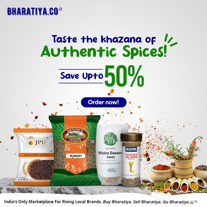 Dig into the choicest and #authenticspices from #India's #RisingLocalBrands available at Up to 50% off🔉
Shop now🛒, Only on bit.ly/-Bharatiya_co

#buybharatiya #gobharatiya🇮🇳  #vocalforlocalindia #spicesofindia #spices #masala #spicesandmasala #organicspices #tastetheoriginal