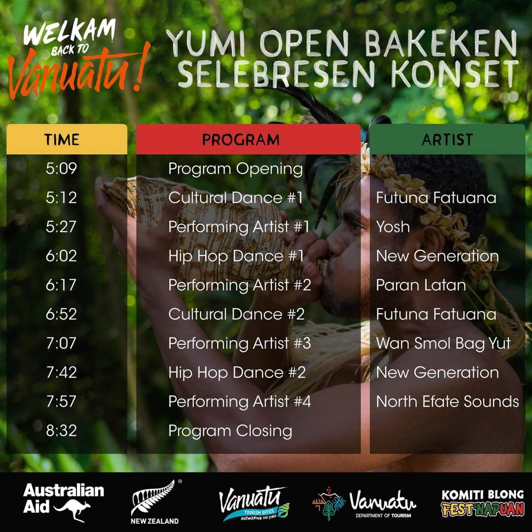 dzenivah's tweet photo. Come down tomorrow 1 July and let’s celebrate the #borderopening concert ! #yumiopenbakeken concert @ Feawa park #Seafront #portvila.
Here is the program : https://t.co/Yi2cwSTYPs
