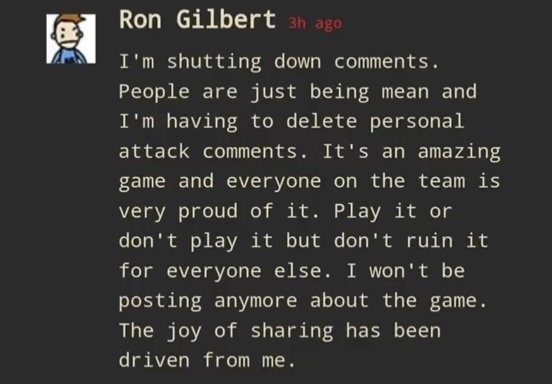 monkeyislandsp's tweet photo. Todo nuestro apoyo a @grumpygamer … una cosa es debatir y otra muy diferente atacar de forma personal sintiéndonos libres de tratar de hundir aquello que no nos gusta o incluso a las personas que con cariño y esfuerzo la crearon. 
#MonkeyIslandForever https://t.co/NUI4Byptvr