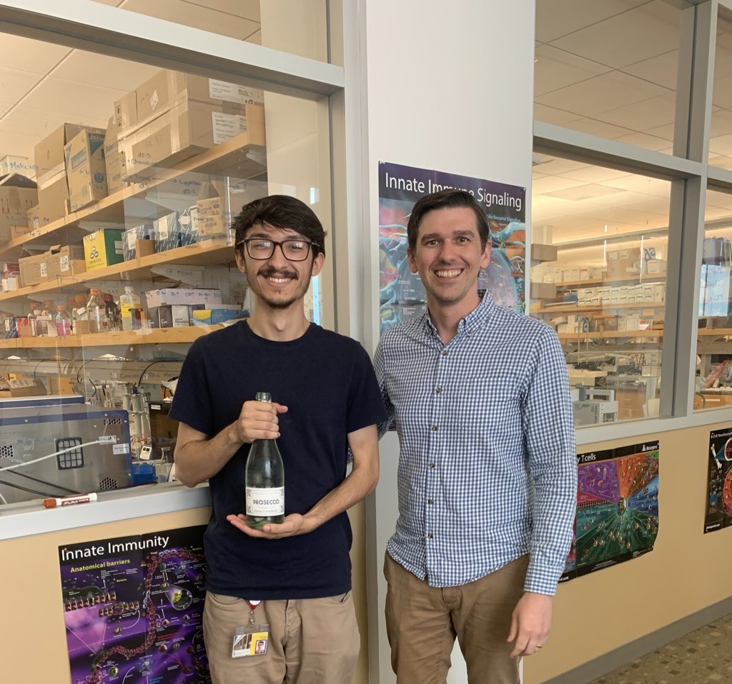 RyanMPearson's tweet photo. Congratulations to Jacob for passing his qualifying exam today! Our lab’s third PhD candidate! Looking forward to watching you progress in your research 🔬 #nanoparticles #immune_engineer @PharmSci_UMB @umsop @UMmedschool https://t.co/vwQ0syiMEg