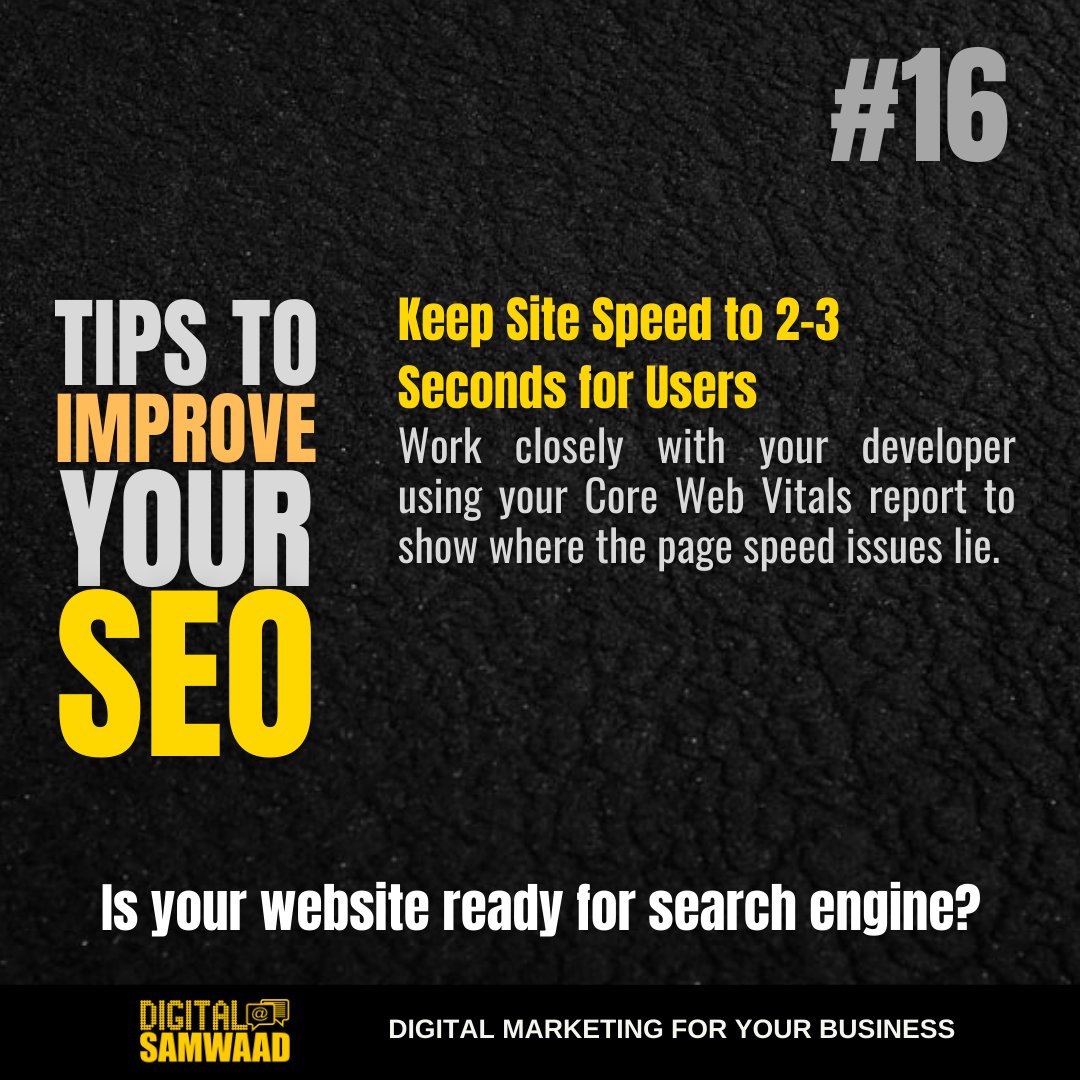 DigitalSamwaad's tweet image. Keep Site Speed to 2-3 Seconds for Users

#pageloadspeed #sitespeed #seo #seoexpert #seoservices #onpageseo #localseo #searcheningeoptimization #searchengine #websitetraffic #onlinepresence #marketing #digitalmarekting #internetmarketing #onlinemarketing