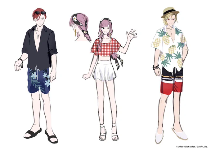 #クロケスタ
桜小路二香さん、天馬六華さん、榊八色さんの夏グッズ用イラスト担当致しました!🌊⛱クロスケタまた描かせて頂きありがとうございます…!!

↓こちら衣装デザインです 