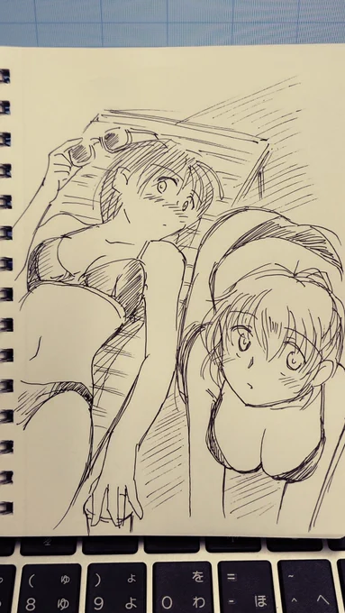 昨日の空魚と鳥子さんがめちゃくちゃ伸びてて嬉しい!

そうだよなぁー水着だよなぁ…と、今朝、出勤前に描いていた、ビーチでくつろぐ秘封倶楽部がこちら。 